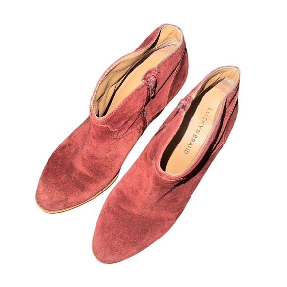 Lucky Brand Eller Burgundy Suede Western Stacked Heel Booties Ankle Boots 8.5 - Picture 7 of 10